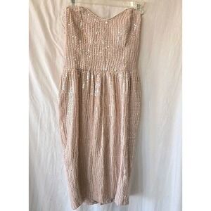 French Connection Spicey Sequin Strapless Mini Dress Light Pink Sz 4 Formal Prom